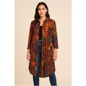Truth NYC Women Duster Diamonds Pattern Print Button Front  Size L